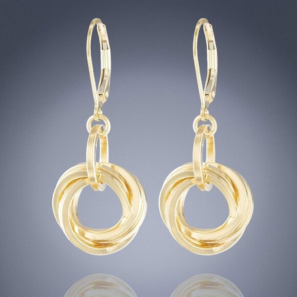 Dressy 14K Yellow Gold-Filled Love Knot Circle Dangle Earrings for Women Classy - Picture 6 of 8